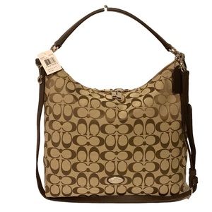 💐COACH F36377 💐 KHAKI MAHOGANY SIGNATURE LOGO CELESTE CONVERTIBLE HOBO $…